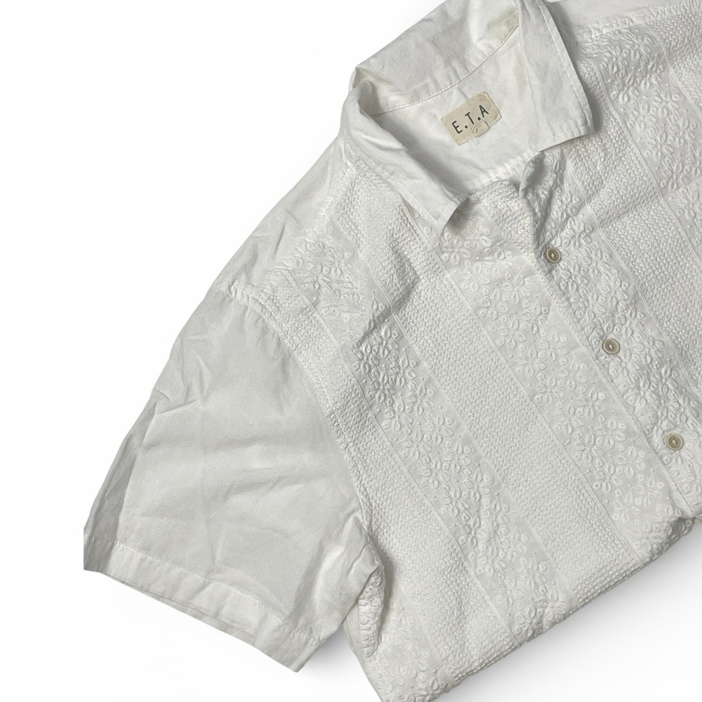 ETA Embroidered Guayabera Style Shirt Men's Large Ivory Cuban Resort Button Up